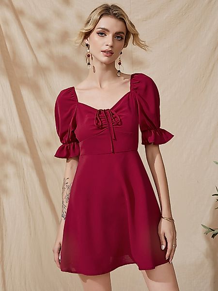 YOINS Rote Kordelzug-Puffärmel Mini Kleid günstig online kaufen