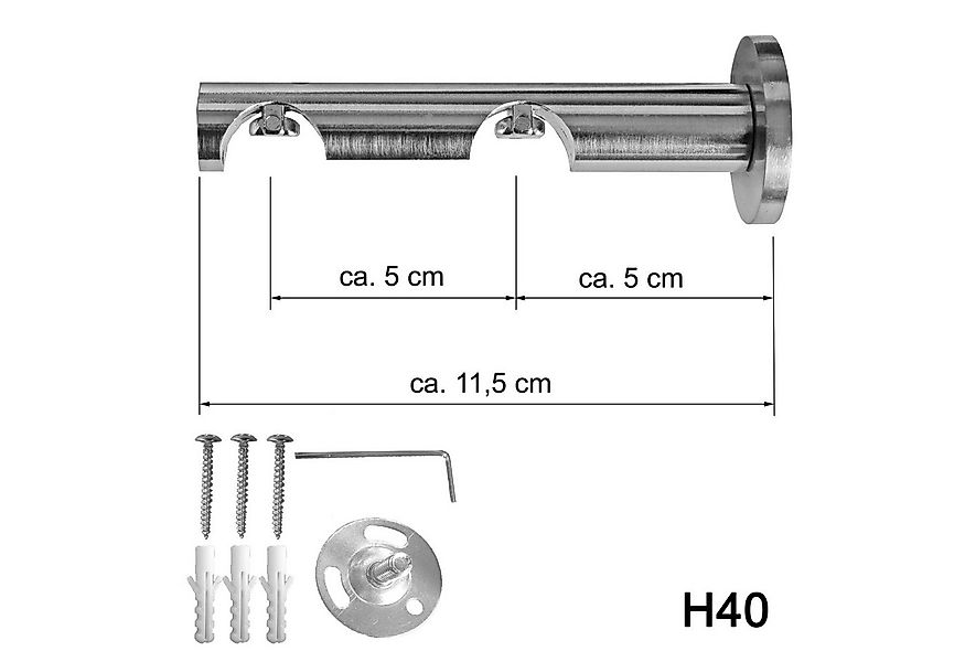BASIT Gardinenstange Innenlauf Edelstahloptik 20mm mit Wandträgern 120 cm E günstig online kaufen