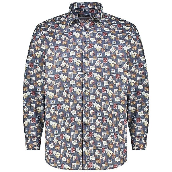 CASA MODA Freizeithemd mit Allover-Muster Farbe blau Größe: 3XL günstig online kaufen