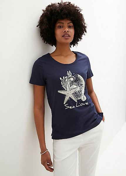 bonprix T-Shirt lockere Passform, Kurzarm-Design, mit maritimem Druck günstig online kaufen