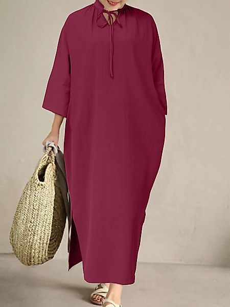 Casual Split Solid Color 3/4 Ärmel Plus Größe Kleid mit Gürtel günstig online kaufen