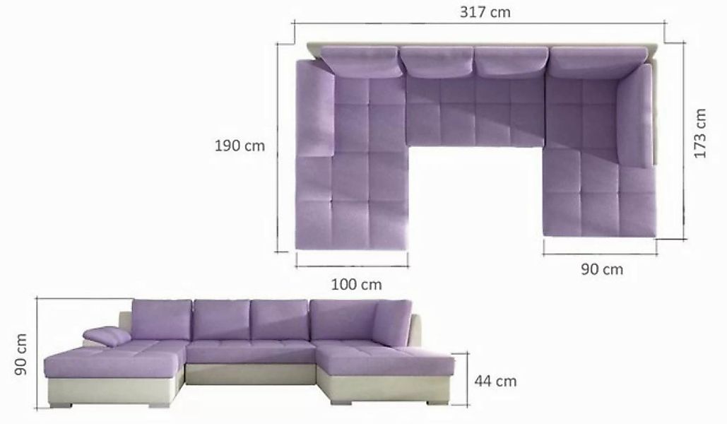 JVmoebel Ecksofa Luxus U-Form Wohnlandschaft Große Couch Polster Bettfunkti günstig online kaufen