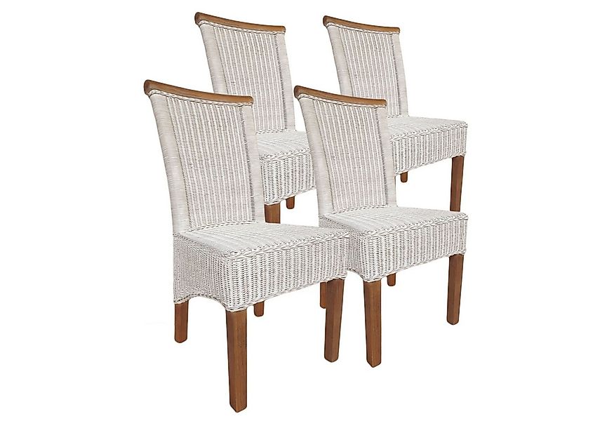 Amagohome Rattanstuhl Esszimmer Stühle Set Rattanstühle Perth 4 Stück weiß günstig online kaufen