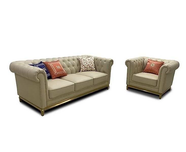 JVmoebel Sofa Klassische beige Luxus Chesterfield 3+2+1 Sitzer Polstermöbel günstig online kaufen