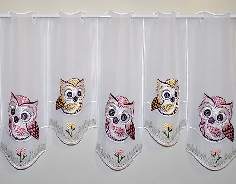 Stickereien Plauen Gardine »Eulen in Rosa-braun« Stangendurchzug 1 Stk. tlg günstig online kaufen