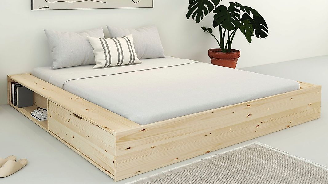 Home affaire Stauraumbett "Erno, Massivholzbett, Futonbett, 275KG belastbar günstig online kaufen