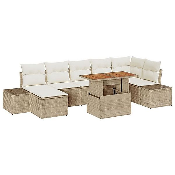 vidaXL Loungesofa 8-teiliges Garten Sofa Set mit Kissen Beige Poly Rattan, günstig online kaufen