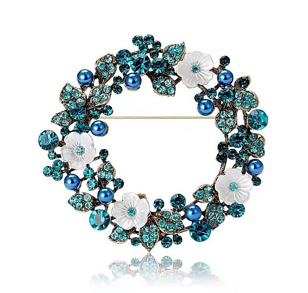 Dark-Desires Brosche Nostalgische Brosche Blumenkranz blau-weiß, Nostalgisc günstig online kaufen