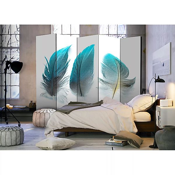 home24 Paravent Blue Feathers günstig online kaufen
