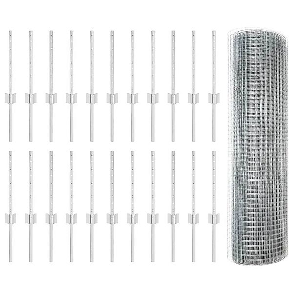 vidaXL Zaun mit Pfosten Silber 0,4 x 50 m Stahl 3336379 günstig online kaufen