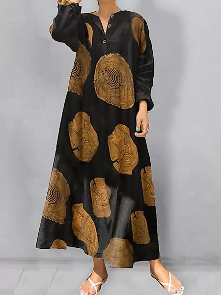 Holzmaserung Druckknopf V-Ausschnitt Plus Größe Kleid günstig online kaufen