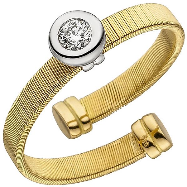 SIGO Damen Ring offen 750 Gelbgold Weißgold bicolor matt 1 Diamant Brillant günstig online kaufen