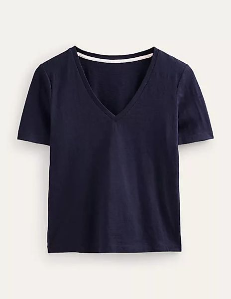 Flammgarn-T-Shirt mit V-Ausschnitt und normaler Passform Damen Boden, Marin günstig online kaufen