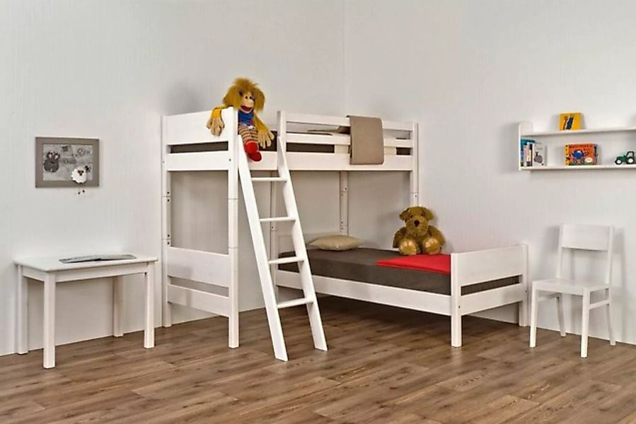 Natur24 Kinderbett Eck-Stockbett Castello 90x200cm Fichte Weiß lackiert mit günstig online kaufen