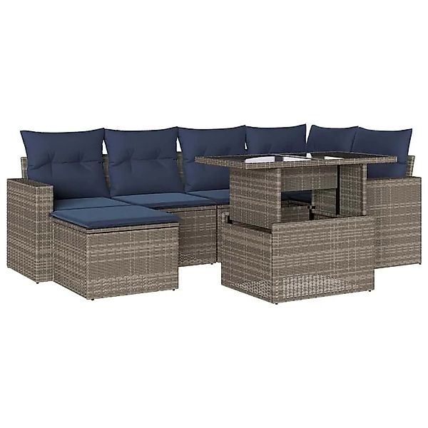 vidaXL 7-Tlg Gartensofa-Set mit Kissen Grau Polyrattan 3267421 günstig online kaufen