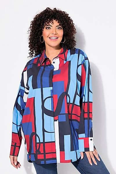 Ulla Popken Hemdbluse Hemdbluse Colorblocking Oversized Hemdkragen günstig online kaufen