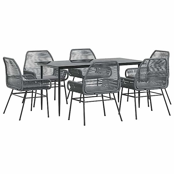 vidaXL 7-Tlg Garten-Essgruppe mit Kissen Grau Poly Rattan Glas 3334482 günstig online kaufen
