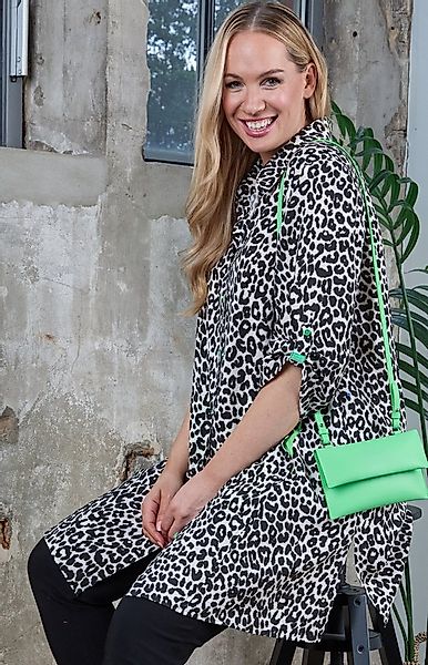 Mona Lisa Longbluse Große Größen Leoprint mit grünen Knöpfen als Eyecatcher günstig online kaufen