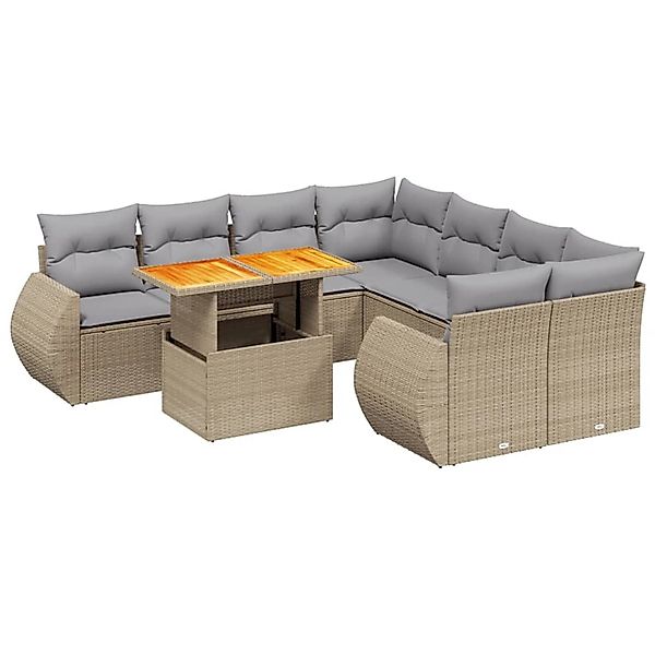 vidaXL 9-Tlg Garten-Sofagarnitur mit Kissen Beige Poly Rattan 3272123 günstig online kaufen