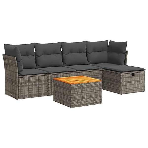 vidaXL 6-Tlg Garten-Sofagarnitur mit Kissen Grau Poly Rattan 3325756 günstig online kaufen