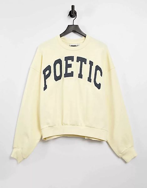 Weekday – Pam – Oversize-Sweatshirt aus Bio-Baumwolle in Hellgelb mit aufge günstig online kaufen
