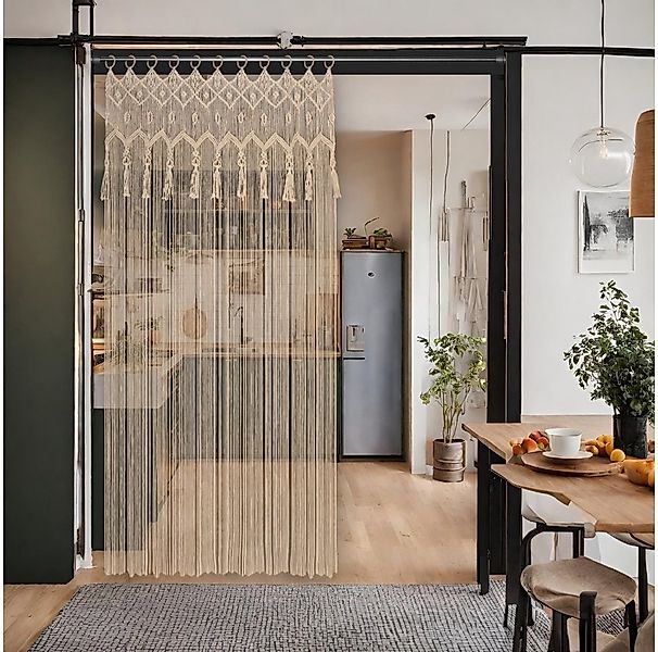 Cozyor Vorhang Makramee 132 x 200 cm mit Vorhangstange 70-120 cm, Boho Gard günstig online kaufen