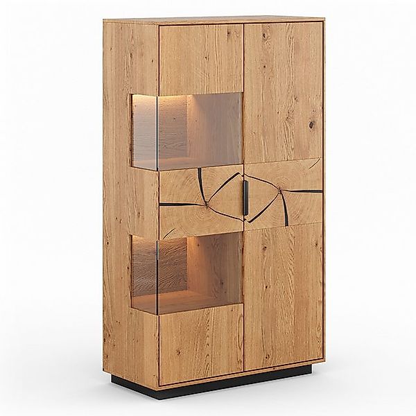Lomadox Vitrine TIVAT-163 Eiche massiv geölt, 83 cm breit, stehend / hängen günstig online kaufen