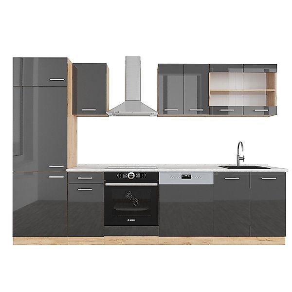 Vicco Küchenzeile R-Line, Anthrazit Hochglanz/Goldkraft Eiche, günstig online kaufen