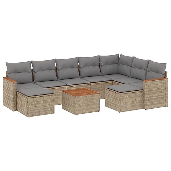 vidaXL 10-Tlg Garten-Sofagarnitur mit Kissen Beige Poly Rattan 3226549 günstig online kaufen