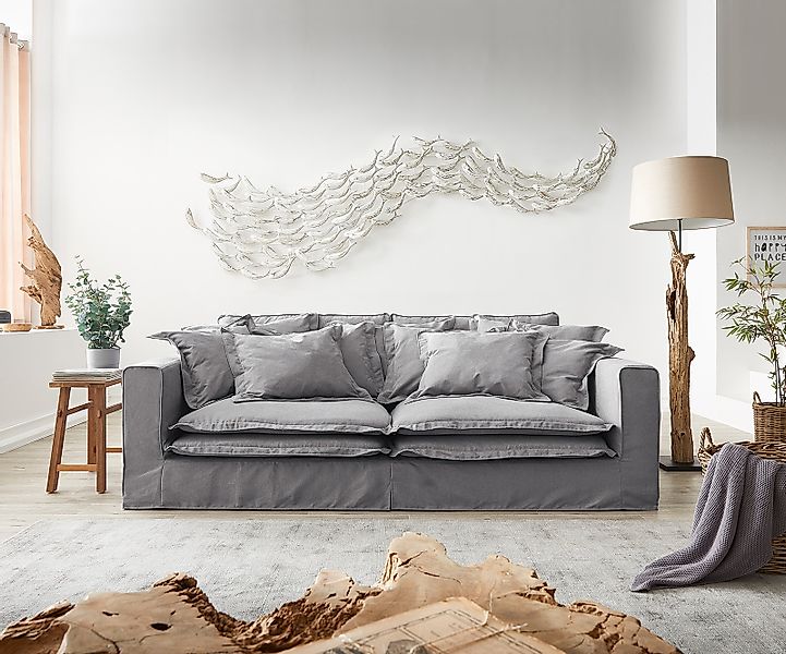 Hussensofa Noelia 240x145 cm Grau mit Kissen Big-Sofa günstig online kaufen