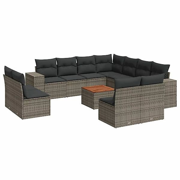 vidaXL 12-Tlg Garten-Sofagarnitur mit Kissen Grau Poly Rattan 3257838 günstig online kaufen
