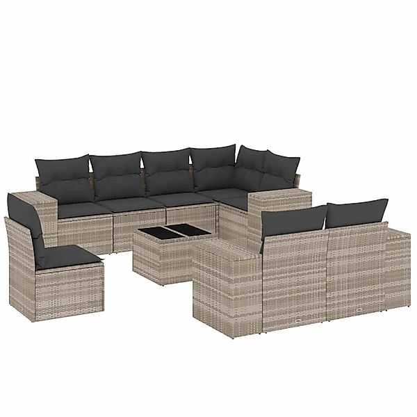 vidaXL 9-Tlg Garten-Sofagarnitur mit Kissen Hellgrau Poly Rattan 3222851 günstig online kaufen