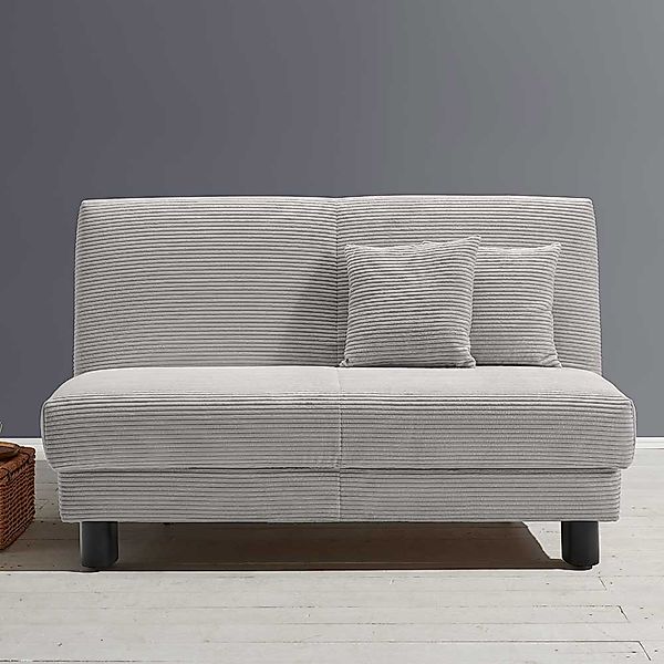 Ausklappbares Sofa hellgrau aus Cord Untergestell aus Metall günstig online kaufen