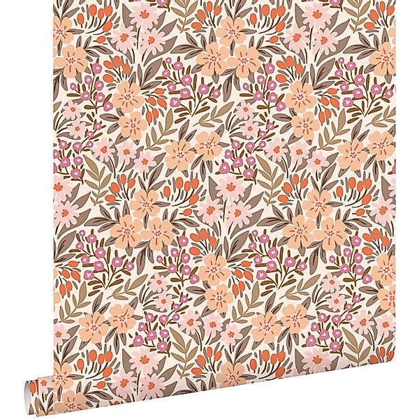 ESTAhome Tapete Blumen Graugrün Rosa und Lila 50 x 900 cm günstig online kaufen
