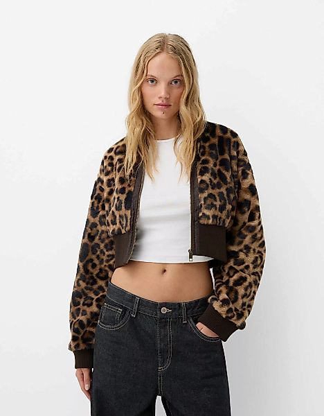 Bershka Blazer Aus Kunstfell Mit Animalprint Damen M Braun günstig online kaufen