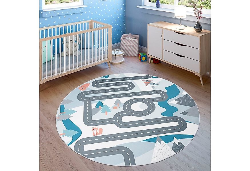Paco Home Kinderteppich Bino 574, rund, Höhe: 4 mm, Kurzflor, Straßen-Spiel günstig online kaufen