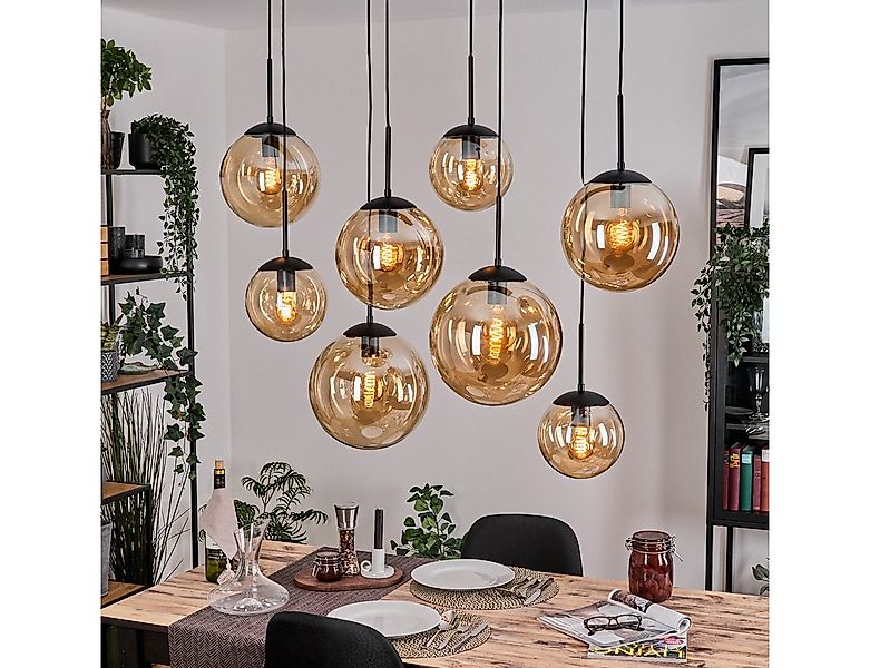 hofstein Hängeleuchte Hängelampe aus Metall/Glas in Schwarz/Bernsteinfarben günstig online kaufen