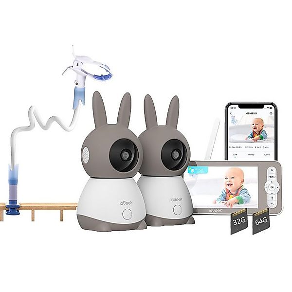 ieGeek Video-Babyphone Babyphone mit 2 Kameras 2K & 4X Zoom 5" HD WLAN Vide günstig online kaufen