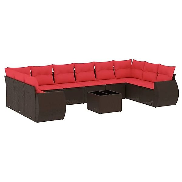 vidaXL 11-Tlg Gartensofa-Set mit Kissen Braun Polyrattan 3221883 günstig online kaufen