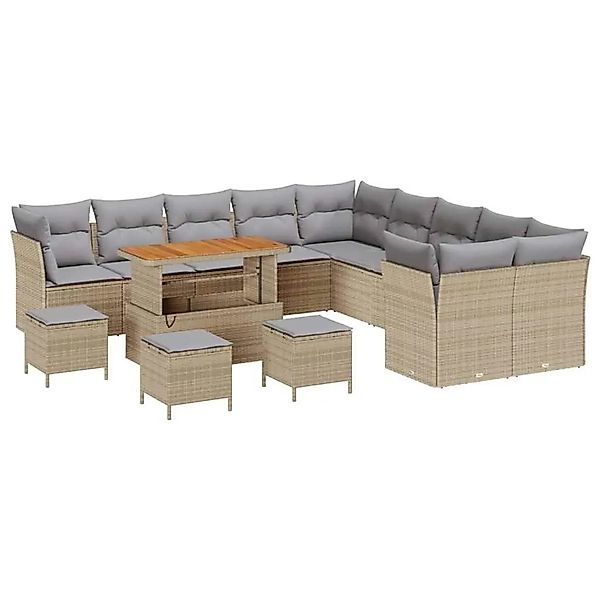 vidaXL Gartensofa-set mit Kissen 14-Tlg Beige und Hellgrau Poly-Rattan 3363 günstig online kaufen