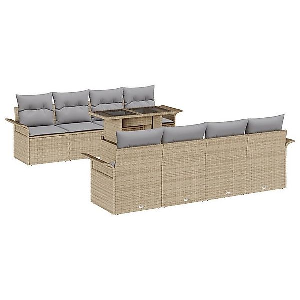 vidaXL Loungesofa 9-tlg. Garten-Sofagarnitur mit Kissen Beige Poly Rattan, günstig online kaufen