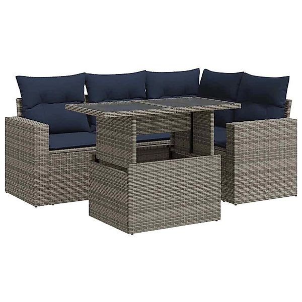 vidaXL 5-Tlg Garten-Sofagarnitur mit Kissen Grau Poly Rattan Akazie 3326312 günstig online kaufen