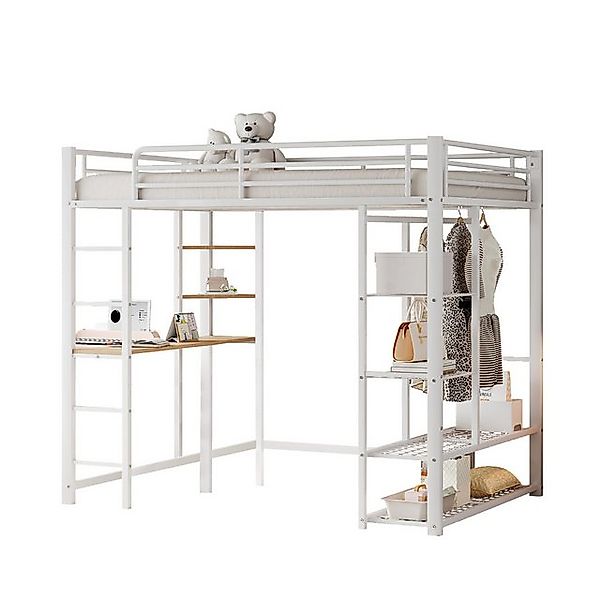 Gotagee Metallbett Hochbett 140x200 Einzelbett mit Tisch Eisenbett Jugendbe günstig online kaufen