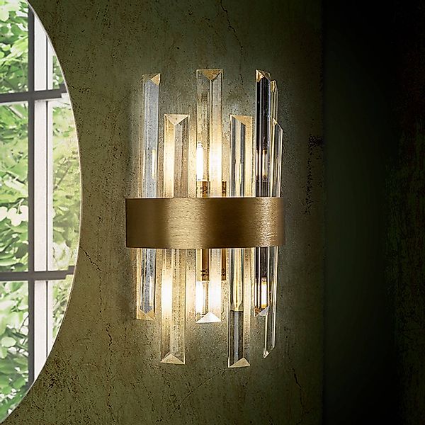 Wandleuchte Grace, 2-flammig, goldfarben, Eisen, Glas günstig online kaufen
