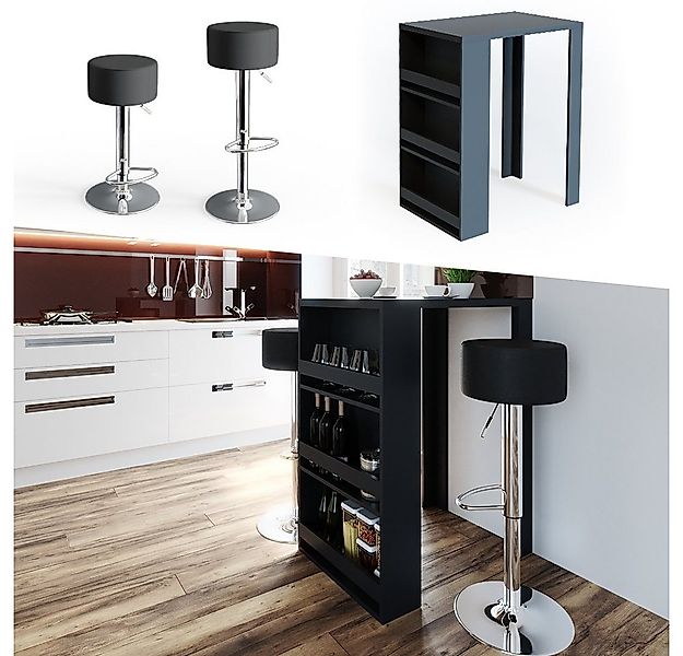 Vicco Bartisch, Anthrazit, 80 x 57 cm mit 2 Barhockern günstig online kaufen
