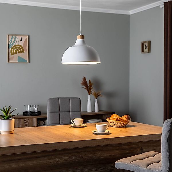 Envostar Hängeleuchte Kaitt, weiß, Ø 34 cm, Holzdetail günstig online kaufen