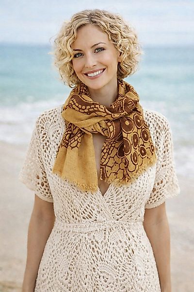 Ella Jonte Modeschal, leichter Baumwollschal in Braun mit floralem Blumenmu günstig online kaufen