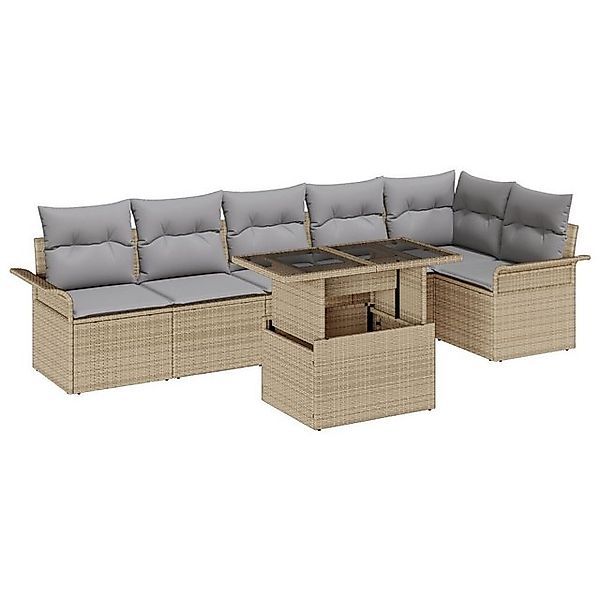 vidaXL Loungesofa 7-teiliges Garten Sofa Set mit Kissen Beige Poly Rattan, günstig online kaufen