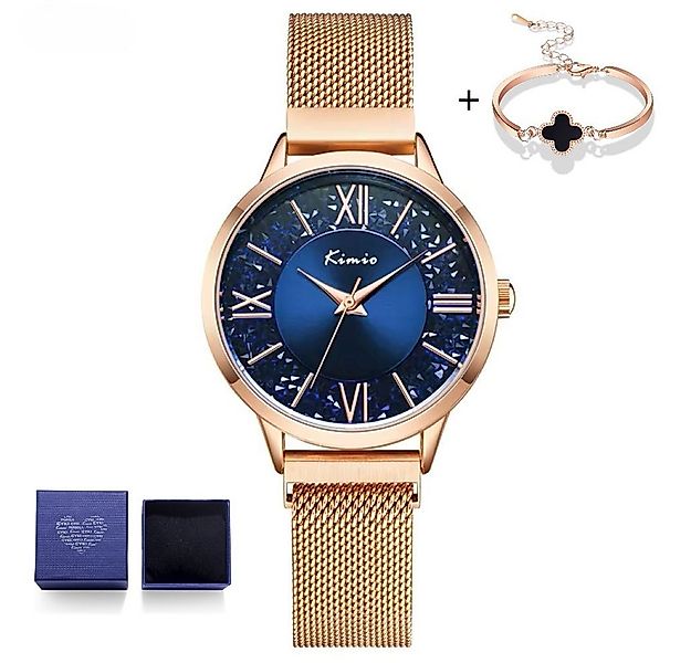 Tidy Quarzuhr KIMIO Damenuhr Blau Set – Roségold mit Armband und Geschenksc günstig online kaufen