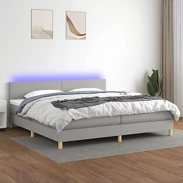 Vidaxl Boxspringbett Mit Matratze & Led Hellgrau 200x200 Cm Stoff günstig online kaufen